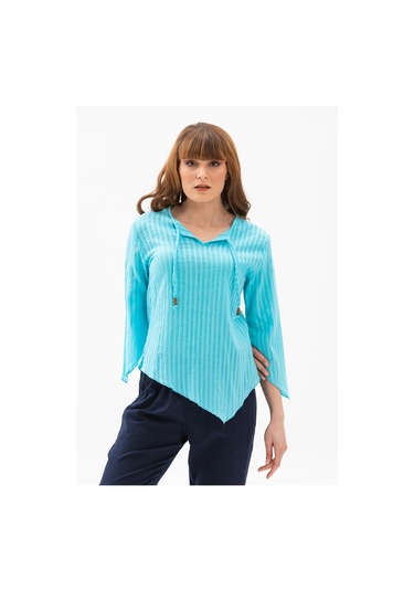 Rodos Gofre Bluz Turkuaz Trkz
