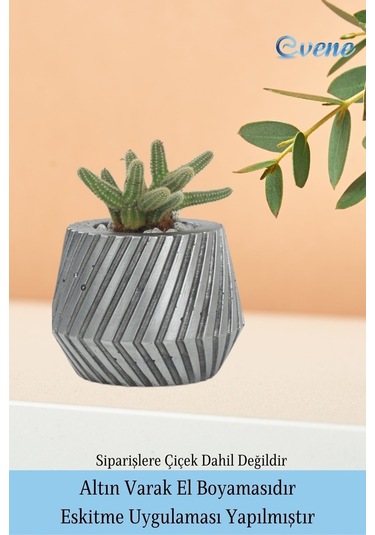 Saksı Çiçek Kaktüs Saksısı Lüx 13 Cm Mekanik Dişli Desen Saksı Çiçeklik - Gümüş Eskitme
