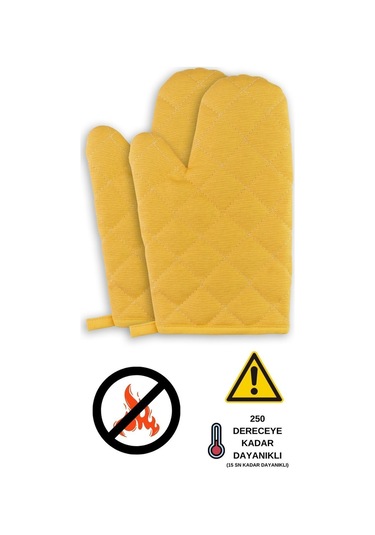 Yanmaz Ve Isıya Dayanıklı Fırın Eldiveni 2 Eldiven Sarı