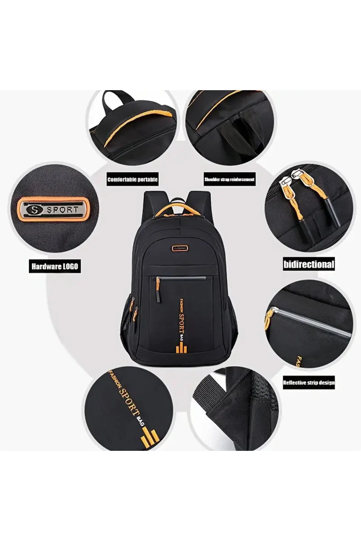 Erkek Okul Ve Laptop Sırt Çantası Su Geçirmez, Çok Gözlü, Büyük Kapasiteli Siyah