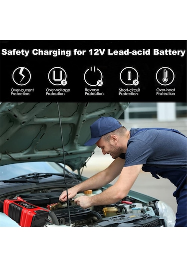 Symbee 12v/24v 10a Akıllı Akü Şarj Cihazı - Kurşun Asit/lityum Bataryalar İçin, Otomobil/motosiklet, Renkli Ekran, Tam Otomatik, Avrupa Şarjı Kırmızı