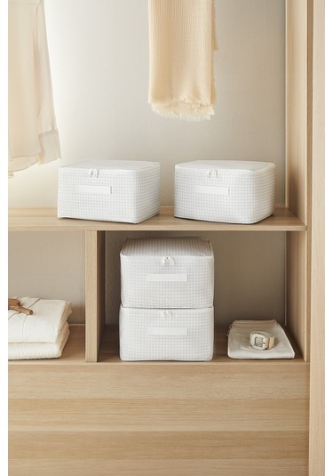 Home Wave 4'lü Küçük Boy Gri Pötikare Hurç Set 30 x 22 x 18 cm