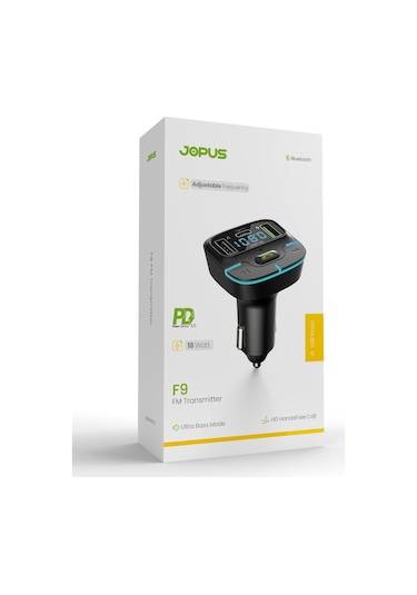 Jopus F9 Araç Fm Transmitter 5.3 Bluetooth Araç Kiti Usb Type-c Hızlı Şarj Çıkışlı Çakmaklık Girişli