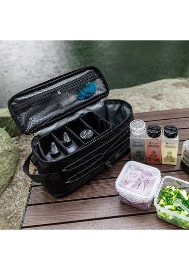 Hikeman Açık Baharat Saklama Çantası Kamp Baharat Kavanozları Siyah