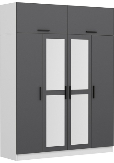 Minar Kale 4 Kapaklı 2 Aynalı 2 Ç Dolap Ve Yüklük Beyaz Antrasit 235cm