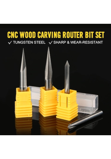 Xurunkeji Cnc Freze Uçları Seti 1/4 Sap, Gravür Ahşap Oyma Freze Ucu 6mm Ve 4mm, V-yiv, Profil Ucu, Tungsten Çelik - 4 Adet