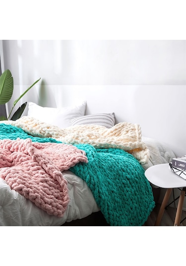 Sones El Yapımı Kalın Yün Örgü Battaniye Kanepe Şönil Çubuk Örgü Battaniye, Boyut: 80 X 100 Cm Şarap Kırmızısı