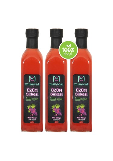 Üzüm Sirkesi 3x500 Ml %100 Katkısız Doğal Şekersiz Koruyucu Içermez