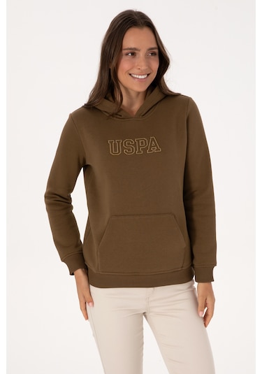 U.S. Polo Assn. Kadın Haki Şardonlu Kapüşonlu Basic Sweatshirt 50313566-VR027