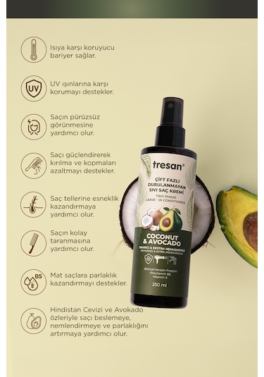 Tresan Coconut Avokado Durulanmayan Saç Kremi 250 Ml 2 Adet