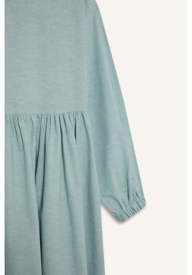 DeFacto Bisiklet Yaka Keten Karışımlı Uzun Kollu Maxi Elbise E4565AX25SPGN1113