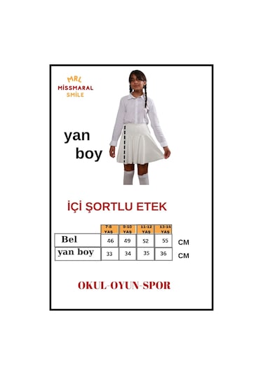 Kız Çocuk Okul Etek Beyaz /ekru Yüksek Bel Içi Şortlu Okul-oyun-spor-23 Nisan Etkinlik Eteği Beyaz