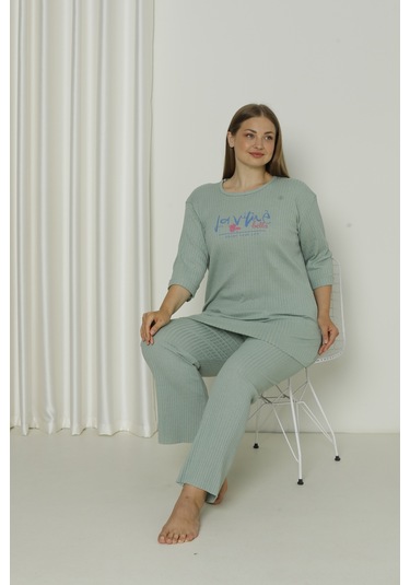 Fames Pijama Yazlık Kaşkorse Büyük Beden Pijama Takım Mint Yeşili