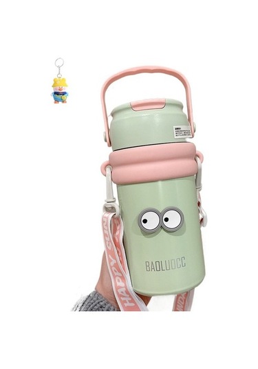 Runxi Life Hall Çay Ve Su Ayırma Termos Bardağı, Büyük Kapasiteli Kız Çay Ayırıcı Pipetli Su Bardağı, Taşınabilir Kayışlı Çiçek Çay Bardağı 1u3xm0 Açık Yeşil