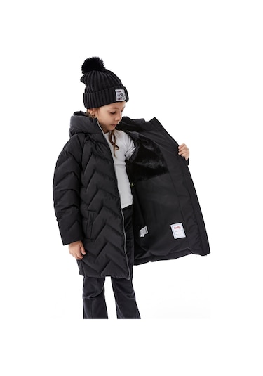 Benitto Kids Kız Çocuk Kapüşonlu Kışlık Şişme Mont 51353 Siyah
