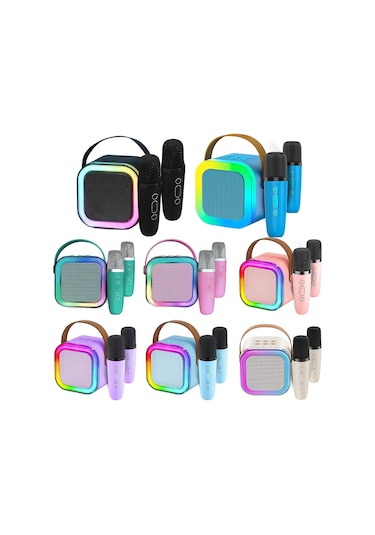 Bluetooth 5.3 Karaoke Makinesi Oyuncak Kablosuz Mikrofon İle Ayarlanabilir Led Black