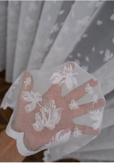 Tül Perde Mini Kare Silver Gümüş Tasarım Sırma Çizgili Tül 2kat Pileli Tül Perde BEYAZ