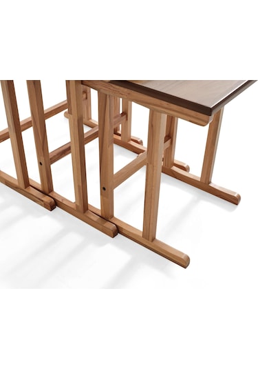 Peony Üçlü Zigon Sehpa Ceviz Kayın Sehpa Ahşap