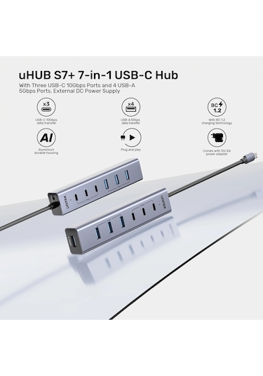 Unitek Uhub S7+ 7 Si 1 Arada Usb-c Hub H1335agy01-eu Ttkunı0010