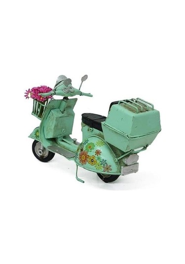 Vintage Dekoratif Sepetli Metal Scooter - Yeşil