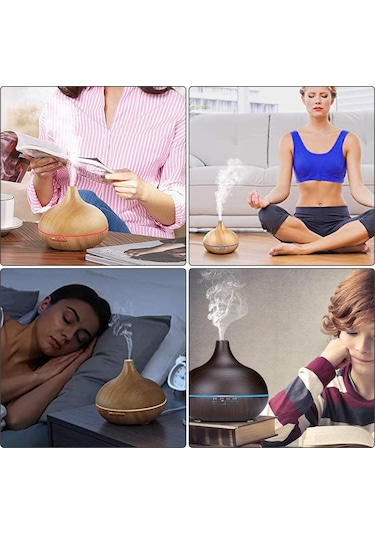 Geeksen 550ml Koyu Ahşap Desenli Ev Salyangoz Yağı İçeren Aromaterapi Makinesi - Sessiz 2-8 Saat Zamanlama Ve Nemlendirme Fonksiyonu