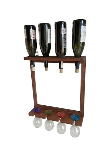 Ahşap Kayın Ağacı Şaraplık Kadehlik Bar Dekoru 44 50 Cm