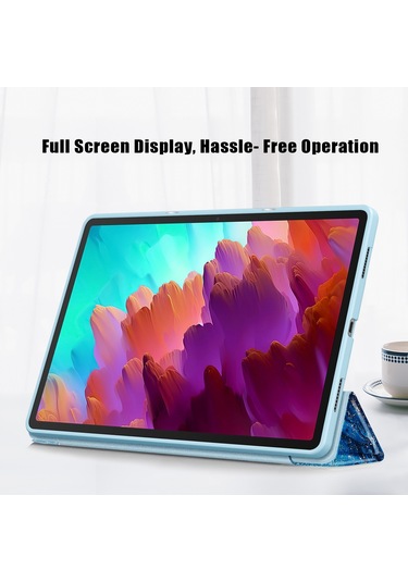 Lenovo Uyumlu Tab P12 Tb371fc Desen Baskı Üç Katlı Stand Tablet Kapağı Pu Deri + Tpu Tablet Kılıfı