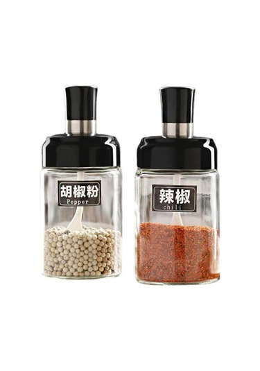 2 Adet Şeffaf Cam Gövde Baharat Şişesi Entegre Kaşık Kapaklı Ev Mutfak Baharat Kutusu Sızdırmaz Tuz Dağıtıcı A Diğer