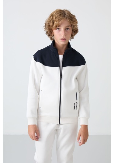Tommy Life Ekru Pamuklu Kalın İçi Tüylü Yumuşak Dokulu Standart Fit Nakışlı Erkek Çocuk Eşofman Takım - 11240 Ekru