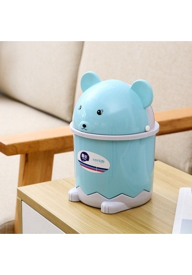 Prestigegoods Pembe Döner Kapaklı Mini Çöp Kutusu, Sevimli Masaüstü Kağıt Sepeti, Plastik, 12,5x14x20,7cm/