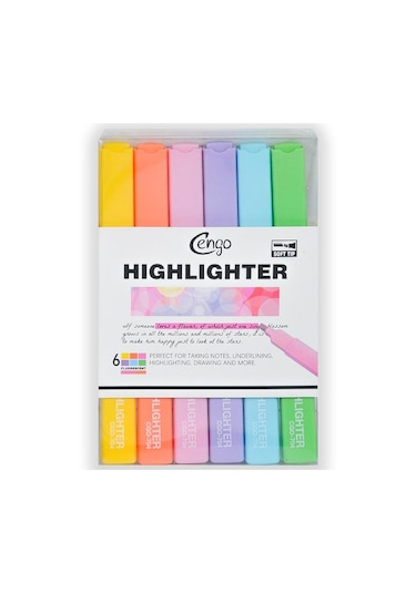 Cengo Kare Tipi Highlighter Fosforlu Kalem Fluorescent Renkler 6lı Set Cgo704 Çok Renkli