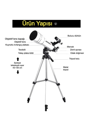 70400 Hd Astronomik Teleskop - Gökyüzü Ve Doğa Gözlemi İçin, 70mm Objektif, 360mm Odak, Fmc Kaplama