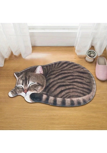 Elmpaly S10170 Kawaii Kedi Desenli Yumuşak Polyester Kaymaz Halı 15.75x29.92inç S10170 Boyut