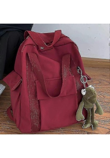 Ganzhoushop Düz Renk Kadın Su Geçirmez Naylon Sırt Çantası Genç Kızlar İçin Basit Okul Çantası Omuz Seyahat Çantası Okul Sırt Çantasıkırmızı Çok Renkli