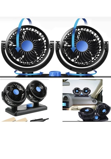 Point 12v Kademeli Çift Başlı 360 Dönebilen Araç Fanı Oto Fan Soğutucu Vantilatör