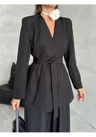 Siyah Elegant Kuşaklı Ceket Siyah