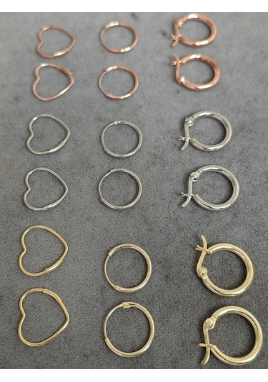 Tel İşçiliği Yuvarlak Gümüş Küpe - Gold Renk Gümüş