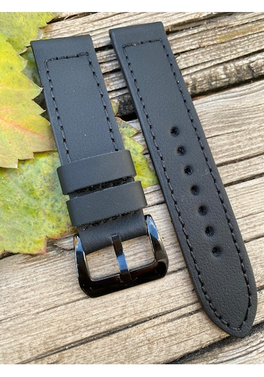 22 Mm Siyah Deri Saat Kordonu