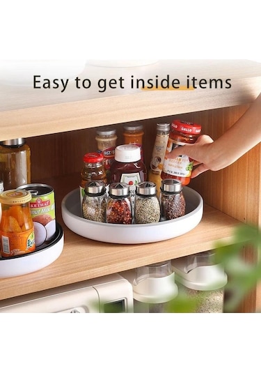 Siyah Çok Fonksiyonlu 360 Dönen Baharat Depolama Raf Raf Kaymaz Su Geçirmez Mutfak Düzenleyici Aksesuarları 25cm Siyah