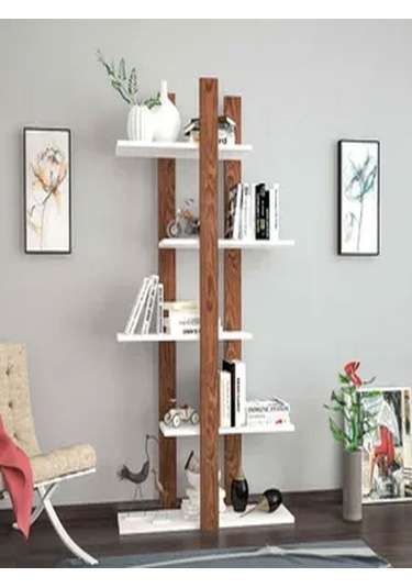 Bright Kitaplık Ceviz Beyaz