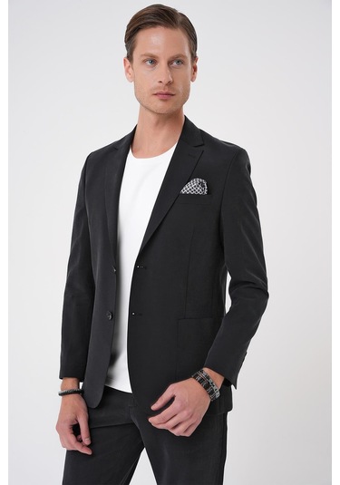 Slim Fit Torba Cep Spandex Karışımlı Casual Siyah Ceket C 714 Siyah