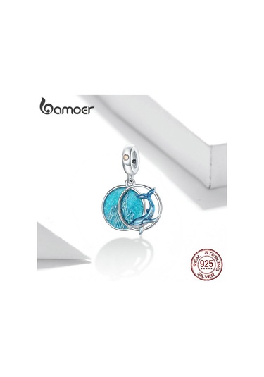 Bamoer 925 Ayar Gümüş Emaye Denizaltı Balinalar Mavi Okyanus Charm Kolye Orijinal Bilezik Veya Bileklik Gümüş