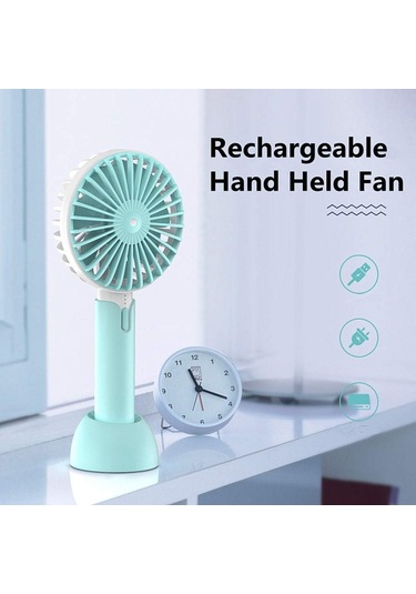 Mini Usb Şarj Edilebilir Taşınabilir Fan, Sessiz, 3 Hız Mavi