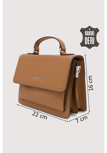 Hakiki Deri Kadın El Çantası Taba Smr9022 Taba