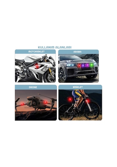 USB Şarjlı LED Bisiklet Arka Stop Uyarı İkaz Işığı 2 Adet Çok Renkli