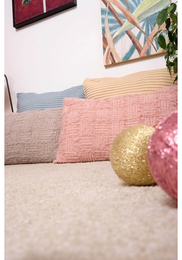 Peraluna Foam Pıllow Şifon Şerit Triko Yastık Kılıfı 60x40 Cm Pudra - Pudra