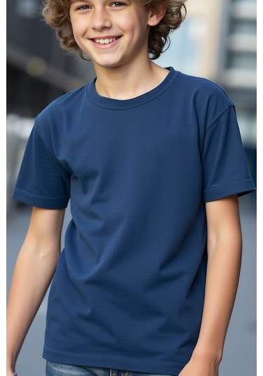 Lacivert Çocuk T-shirt Kız Erkek Unisex %100 Pamuk Lacivert