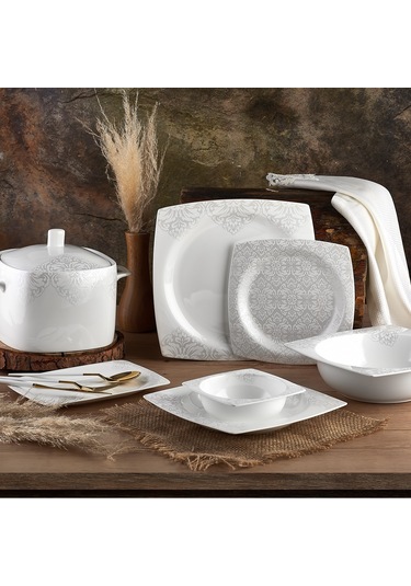 Aryıldız Ar 45008 Bone Square Porselen 60 Parça Yemek Takımı Beyaz