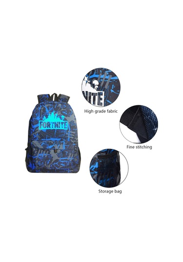 Hfambition Gece Parlayan Fortnite Tema Okul Çantası - Mavi Desenli, 20-35l Kapasiteli Diğer Çok Renkli
