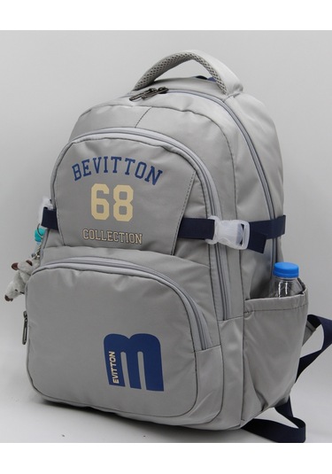 Bevitton Özel Su İtici Kumaş Unisex Gri-lacivert Okul Çantası 34500
